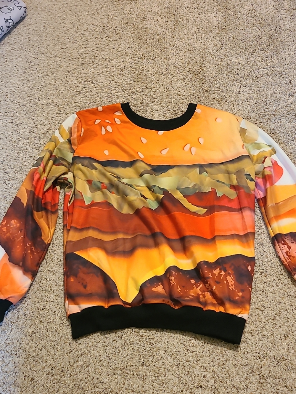 Novelty Burger Print Sweatshirt in Orange and Brown